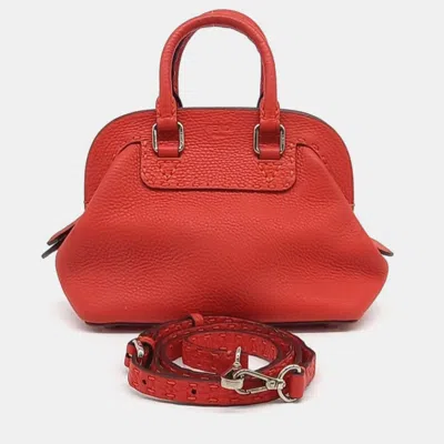 Pre-owned Fendi Red Leather Selleria Mini Adele Satchel Bag