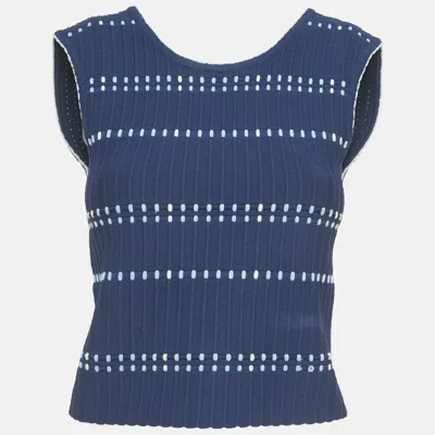 Pre-owned Sandro Navy Blue Jacquard Knit Top S