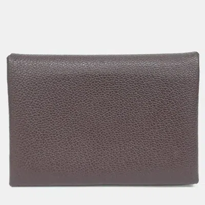 Pre-owned Hermes Brown Leather Calvi Duo Card Holder