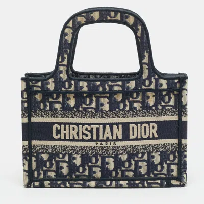 Pre-owned Dior Book Mini Navy Blue Oblique Canvas Tote