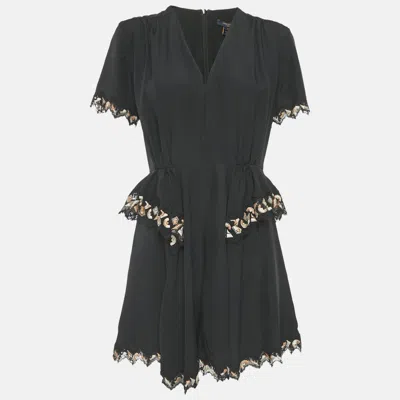 Pre-owned Louis Vuitton Black Silk Lace Trim Mini Dress M