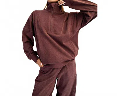 Rae Mode Brushed Rib Quarter Zip Pullover In Dk Cherry In Multi