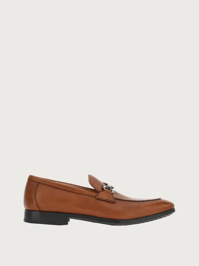 Ferragamo Brown Loafers With Gancini Detail In Leather Man