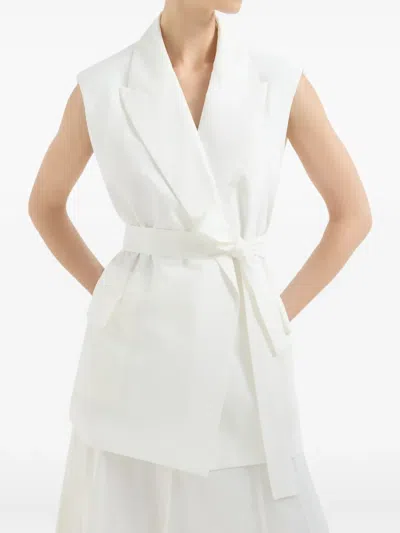 Brunello Cucinelli Poplin Belted Vest In Multi
