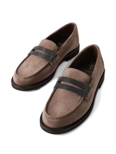 Brunello Cucinelli Suede Penny Loafers In Multi
