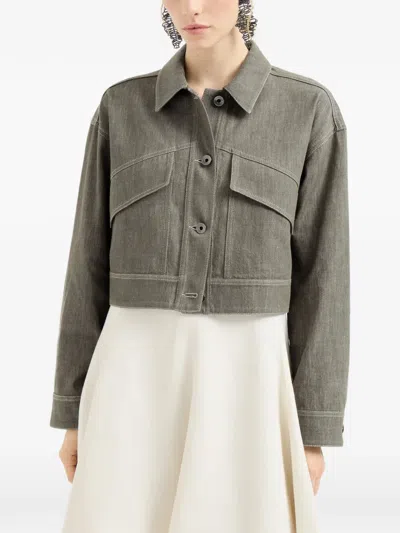 Brunello Cucinelli Denim-effect Twill Outerwear Jacket In Green