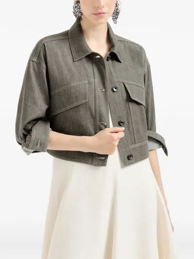 Brunello Cucinelli Denim-effect Twill Outerwear Jacket In Green