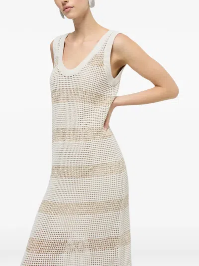 Brunello Cucinelli Striped Sleevess Midi Dress In Neutral