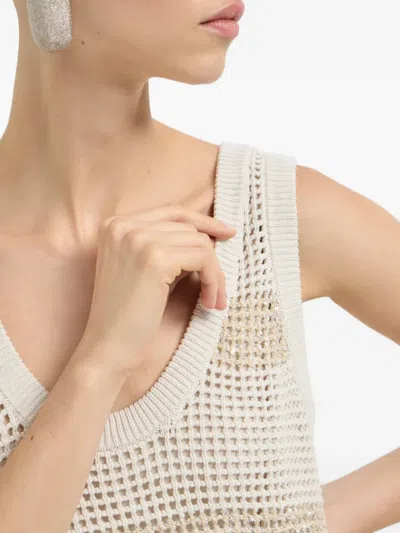 Brunello Cucinelli Striped Sleevess Midi Dress In Neutral