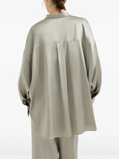 Brunello Cucinelli Monili Mandarin-collar Shirt In Gray