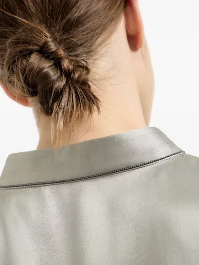 Brunello Cucinelli Monili Mandarin-collar Shirt In Gray