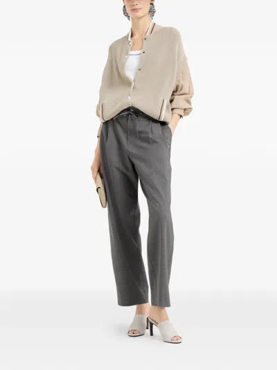 Brunello Cucinelli Drawstring Tailored Trousers In Gray