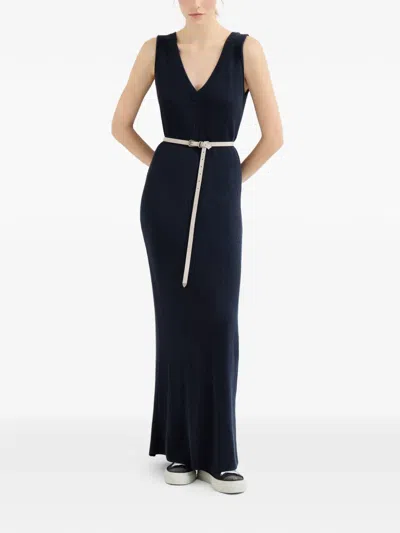 Brunello Cucinelli Ribbed-knit Maxi Dress In Blue