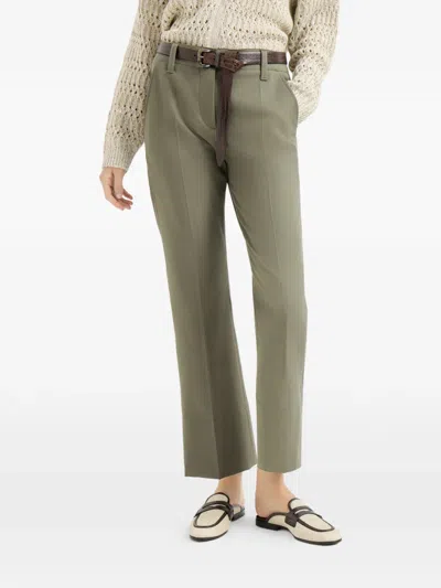 Brunello Cucinelli Kickflare Cigarette Trousers In Green