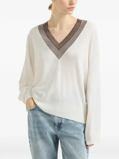 Brunello Cucinelli Cashmere And Silk Lightweight Sweater In Neutral