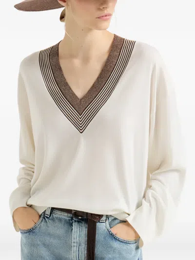 Brunello Cucinelli Cashmere And Silk Lightweight Sweater In Neutral