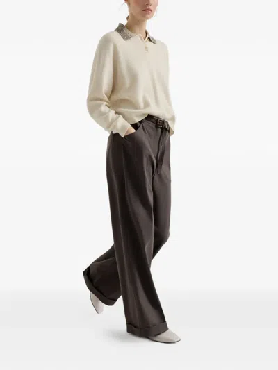 Brunello Cucinelli Buttoned Palazzo Pants In Gray