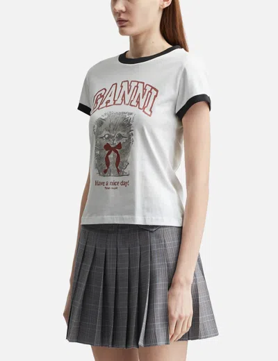 Ganni Women White Crewneck T-shirt With Maxi Print On The Front In Cotton Woman In Multi