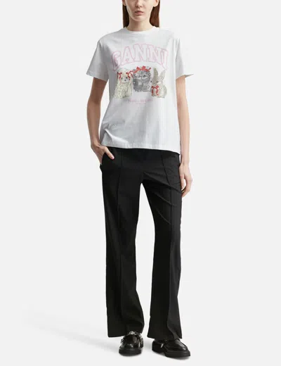 Ganni Graphic Print Crew Neck Short Sleeve Top In White