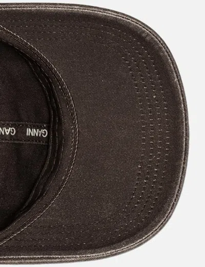 Ganni Washed Canvas Cap In Gray