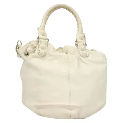 Pre-owned Balenciaga Pom Pon Giant Studs Bag Leather White Leather Bag ()