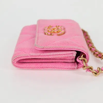 Pre-owned Chanel 19 Flap Coin Purse With Chain Quilted Denim Pink Canvas Bag ()