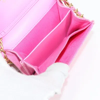Pre-owned Chanel 19 Flap Coin Purse With Chain Quilted Denim Pink Canvas Bag ()