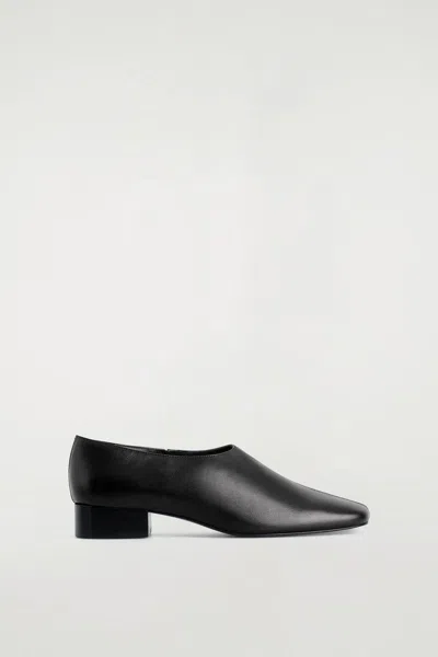 Cos Square-toe Leather Heeled Shoes In Black