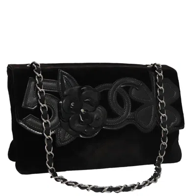 Pre-owned Chanel Camellia No.5 Chain Flap Bag Velvet Black Velvet Bag ()