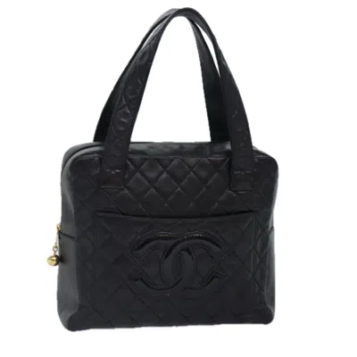 Pre-owned Chanel Coco Mark Black Cakfskin Black Leather Bag ()
