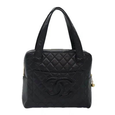 Pre-owned Chanel Coco Mark Black Cakfskin Black Leather Bag ()