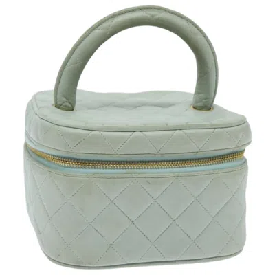 Pre-owned Chanel Cosmetic Case Quilted Lambskin Blue Leather Bag ()