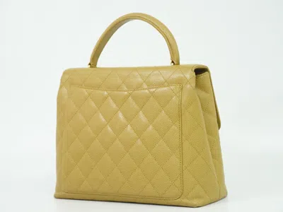 Pre-owned Chanel Coco Top Handle Bag Quilted Caviar Beige Leather Bag () In Sand