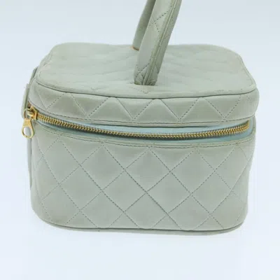 Pre-owned Chanel Cosmetic Case Quilted Lambskin Blue Leather Bag ()