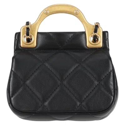 Pre-owned Chanel Lady Handle Flap Card Holder On Chain Quilted Calfskin Black Leather Bag ()
