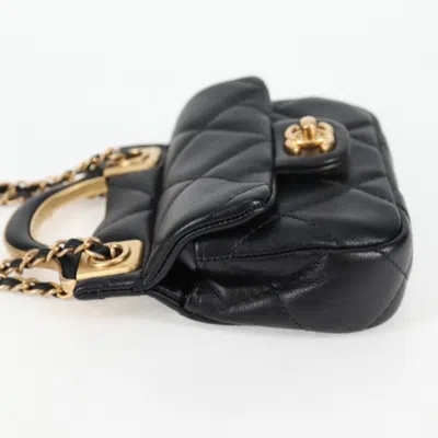 Pre-owned Chanel Lady Handle Flap Card Holder On Chain Quilted Calfskin Black Leather Bag ()