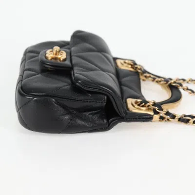 Pre-owned Chanel Lady Handle Flap Card Holder On Chain Quilted Calfskin Black Leather Bag ()
