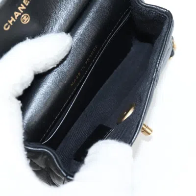 Pre-owned Chanel Lady Handle Flap Card Holder On Chain Quilted Calfskin Black Leather Bag ()