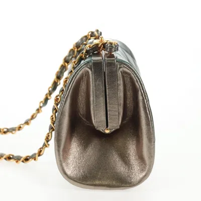 Pre-owned Chanel Vintage Chain Frame Bag Quilted Lambskin Green Leather Bag ()