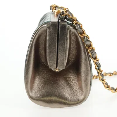 Pre-owned Chanel Vintage Chain Frame Bag Quilted Lambskin Green Leather Bag ()