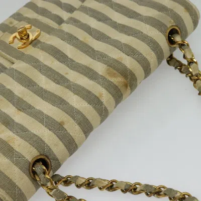 Pre-owned Chanel Vintage Classic Double Flap Bag Quilted Denim Gray Canvas Bag ()