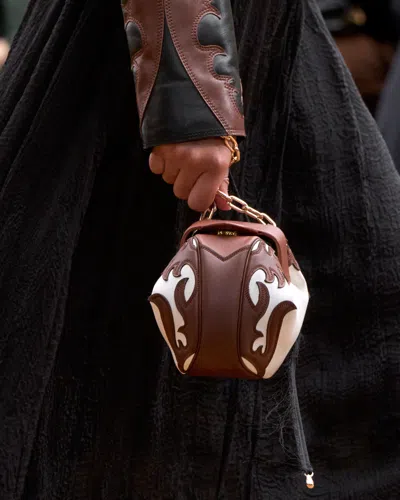 Gabriela Hearst Soft Demi Western Clutch With Chain In Ivory Multi Nappa Leather In Brown