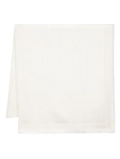 Fendi Ff Silk And Wool Scarf In White