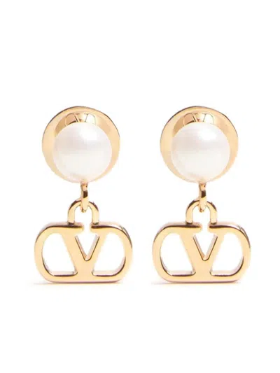 Valentino Vlogo Pearl Detail Logo Stud Earrings In Gold
