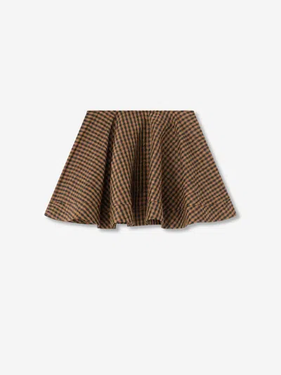 Ganni Crinkled Check Mini Circle Skirt In Brown