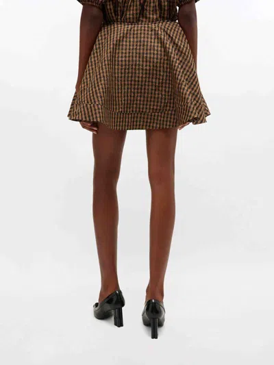 Ganni Crinkled Check Mini Circle Skirt In Brown