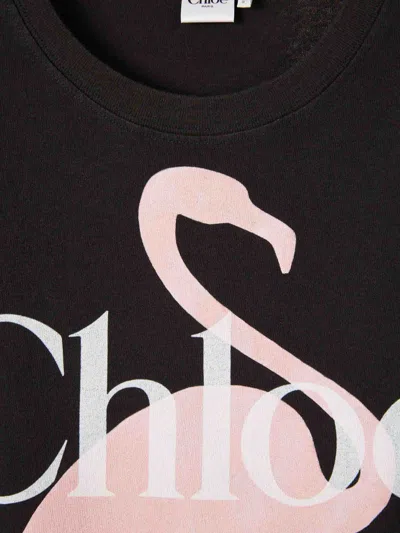 Chloé Women Black Crewneck T-shirt With Maxi Logo Print On The Front In Cotton Woman In Black