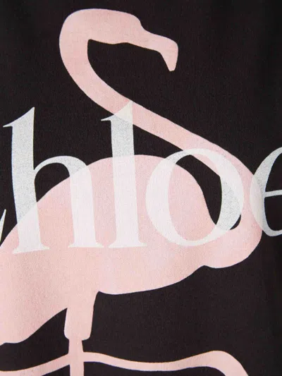 Chloé Women Black Crewneck T-shirt With Maxi Logo Print On The Front In Cotton Woman In Black