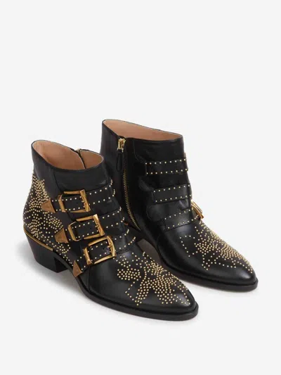 Chloé Susan Studded Leather Ankle Boots In Black