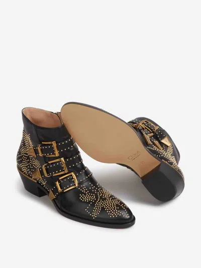 Chloé Susan Studded Leather Ankle Boots In Black